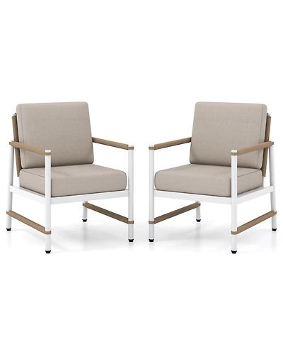 2 Packs Patio Aluminum Sofa with Wicker Backrest and Armrests