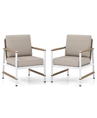 2 Packs Patio Aluminum Sofa with Wicker Backrest and Armrests