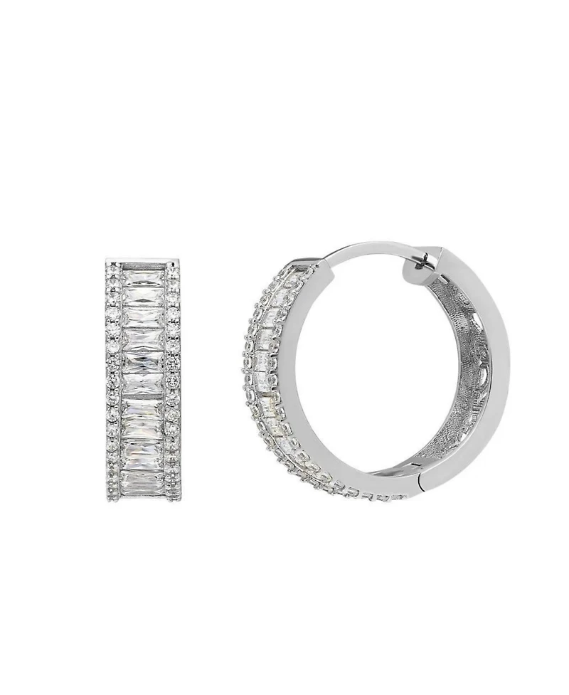 Spero London Baguette Cubic Zirconia Sterling Silver Pave Hoop Earrings
