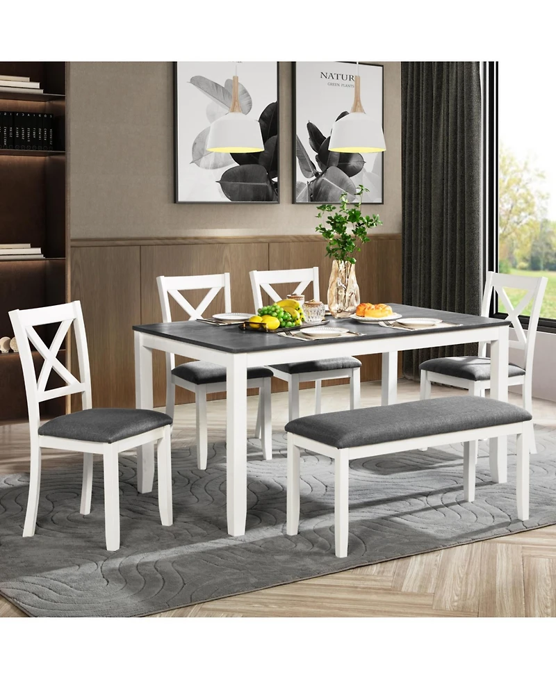 Streamdale 6-Piece Grey & White Dining Set with Bench