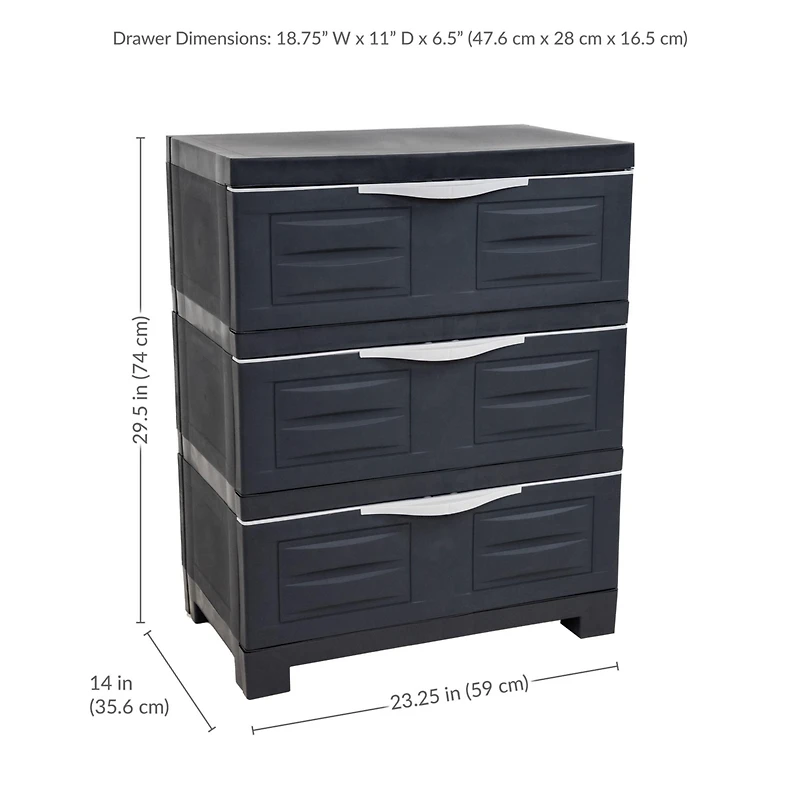 Heavy-Duty Plastic 3-Drawer Storage Cabinet Organizer - 29.5"