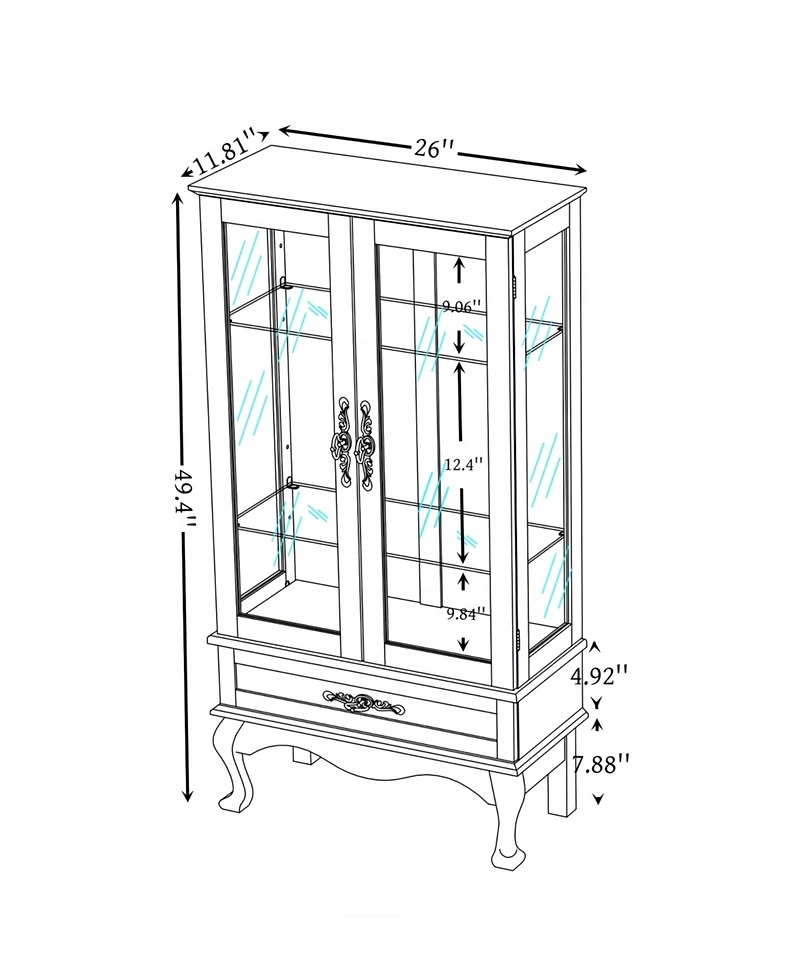 Streamdale Glass Display Cabinet with Adjustable Shelves and Led Lighting