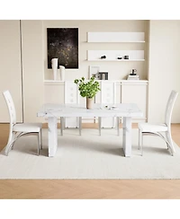 White Marble Dining Set - 4 Pu Chairs, Silver Legs