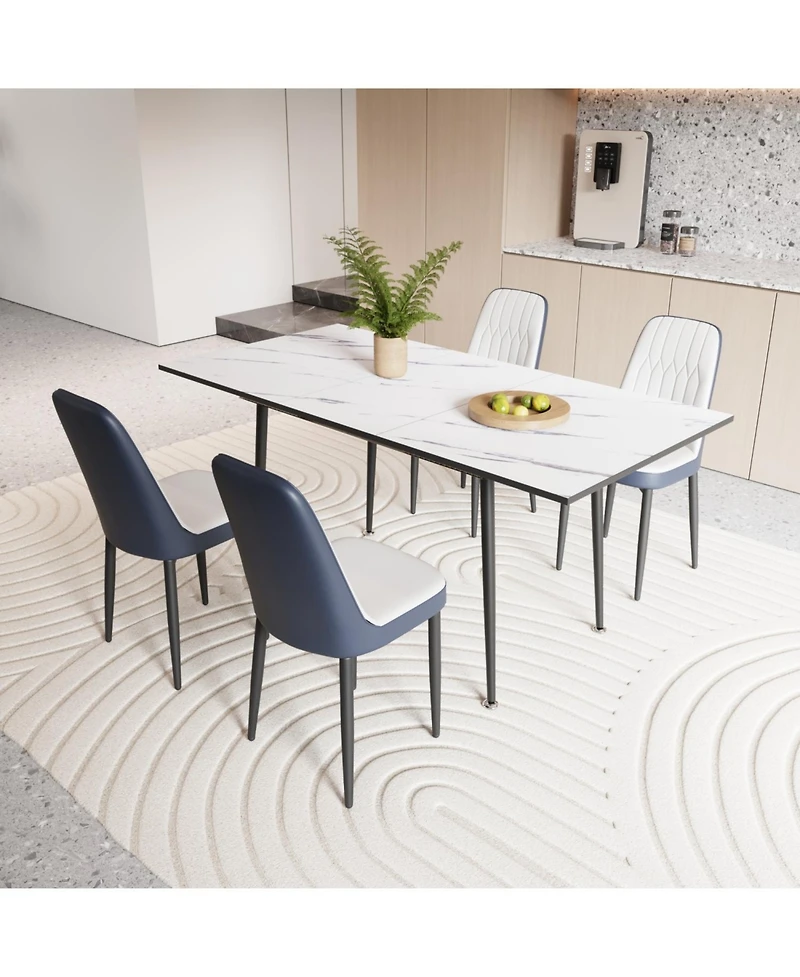 Streamdale 47-63" Expandable Dining Set Table & Cushioned Chairs, Black Legs