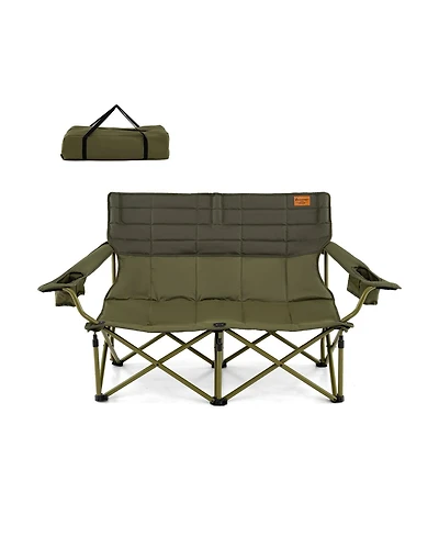 Oversized Camping Chair Folding Loveseat Camping Couch with Cup Holders & Thick Padding