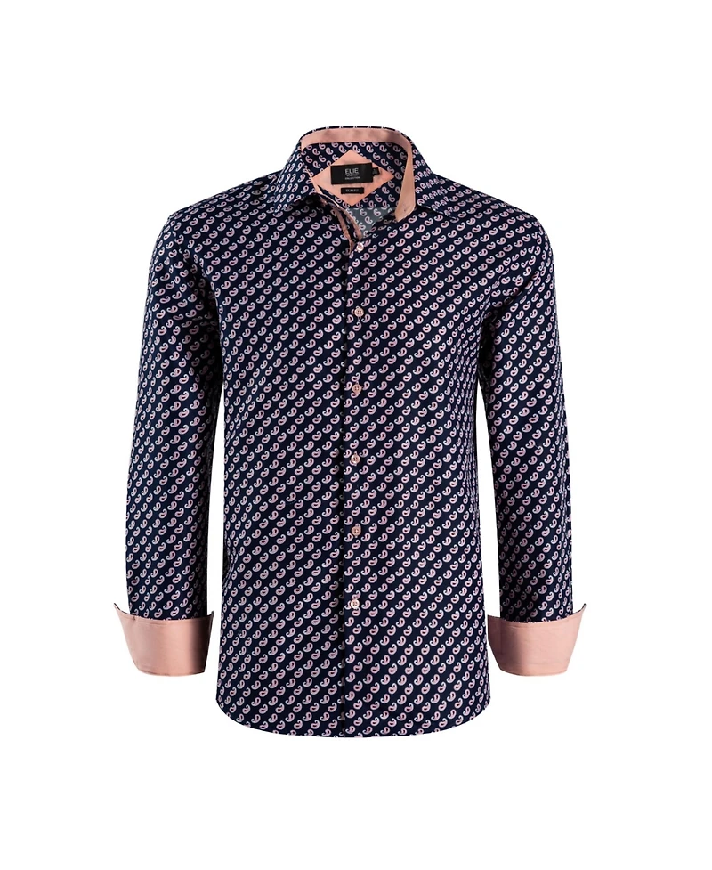 Elie Balleh Big Boys Navy Paisley Button-Down Slim Fit Shirt for