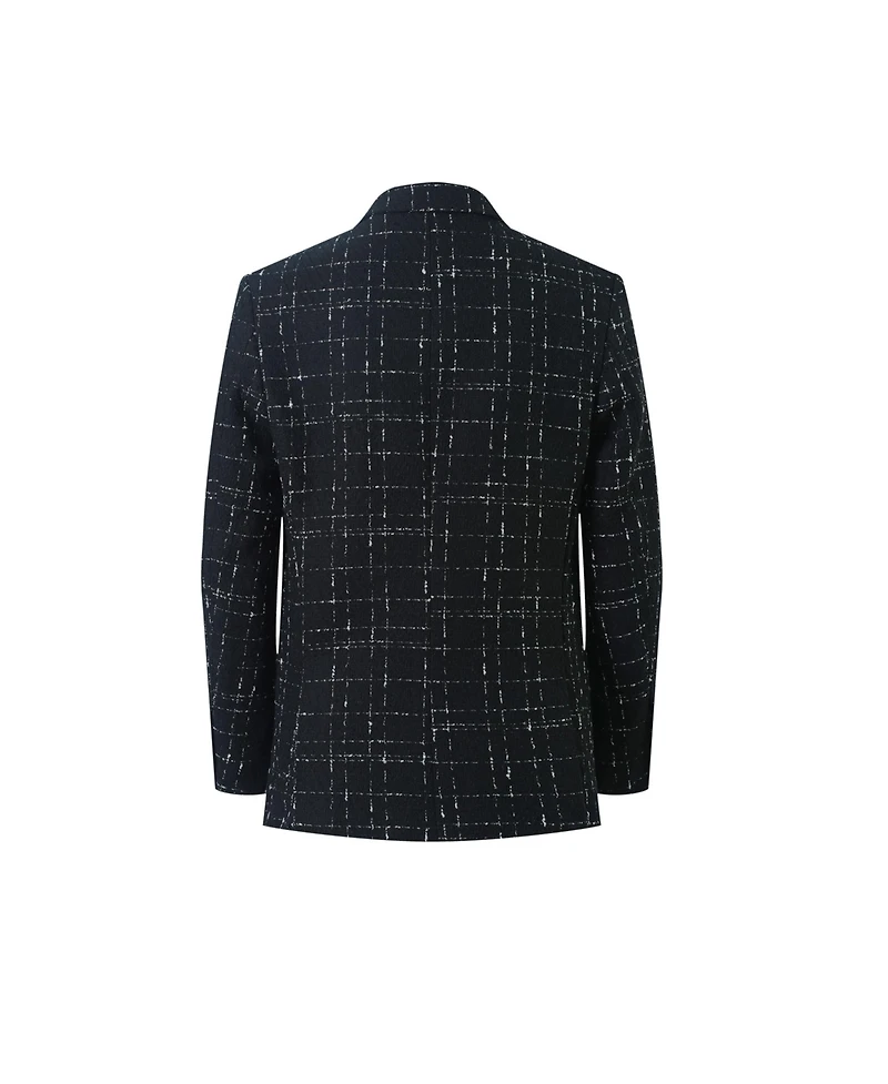 Elie Balleh Boys Black Plaid Boucle Slim Fit Blazer