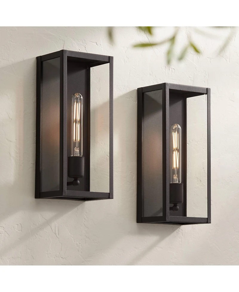 John Timberland Cornell Modern Outdoor Wall Light Fixtures Set of 2 Sand Black 16" Clear Glass Panels for Post Exterior Barn Deck House