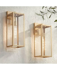 John Timberland Titan Modern Outdoor Wall Light Fixtures Set of 2 Soft Gold Rectangular Frame 20 1/4" Clear Glass for Post Exterior Barn