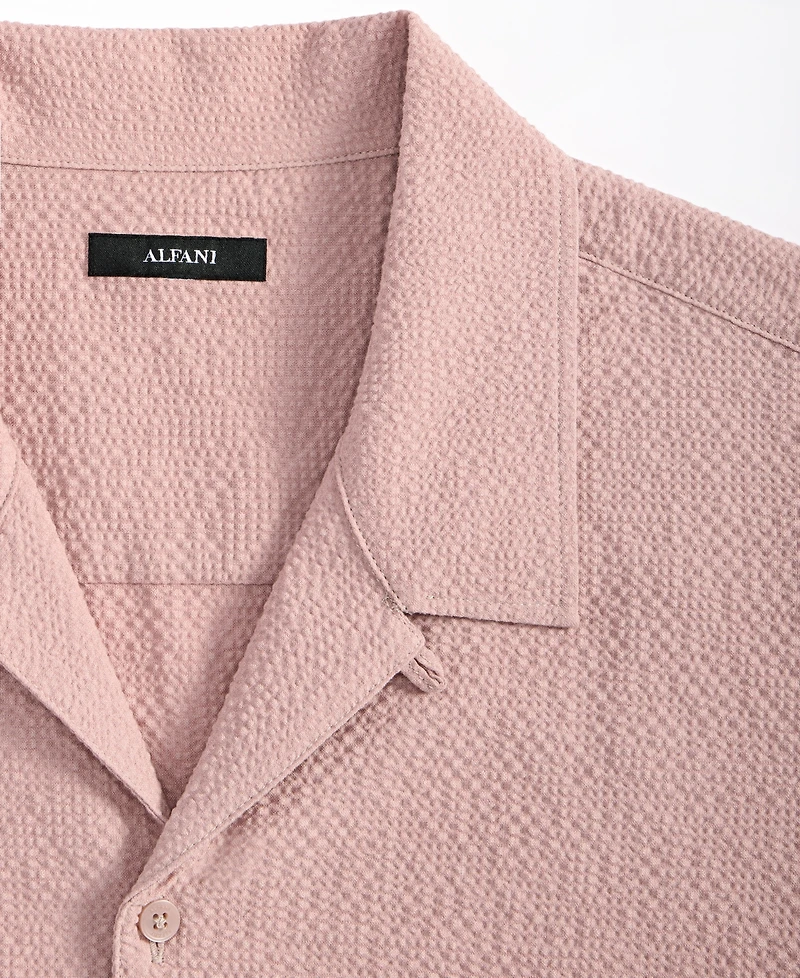 Alfani Men's Short Sleeve Puckered Button-Front Camp Shirt, Exclusively at Macy's