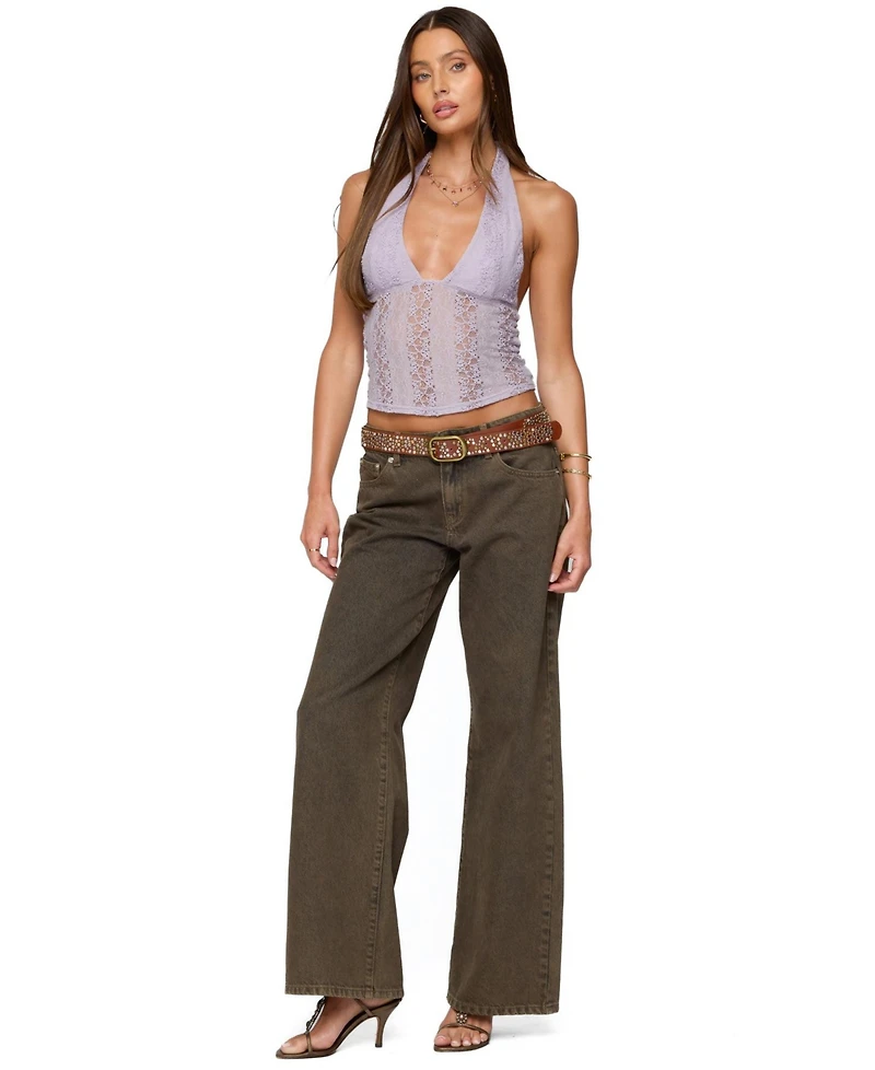 Edikted Women's Naya Textured Sheer Lace Halter Top