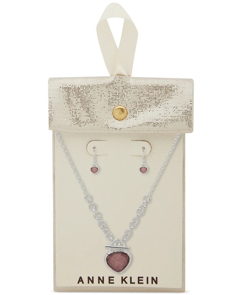 Anne Klein Silver-Tone Pear-Shape Stone Pendant Necklace & Drop Earrings Set