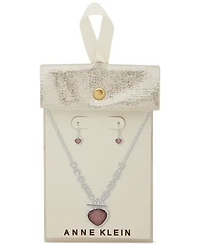 Anne Klein Silver-Tone Pear-Shape Stone Pendant Necklace & Drop Earrings Set