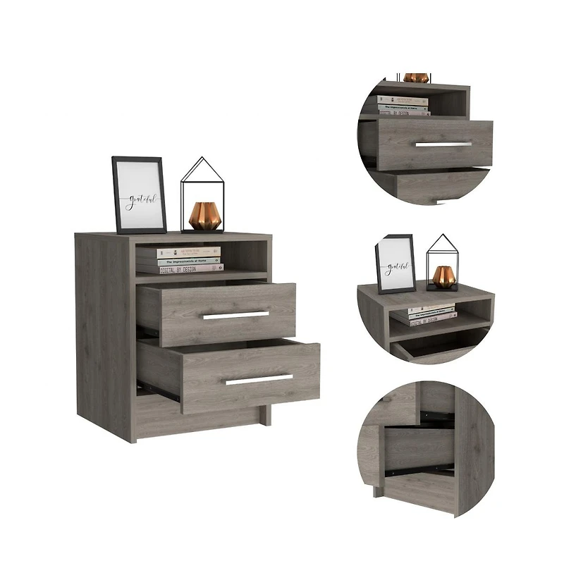 Modern Nightstand with Open Shelf and 2 Drawers – Bedside Table