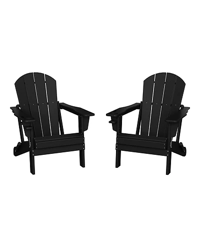 Outdoor Patio Hdpe Resin Folding Adirondack Chairs With Cup Holder and Phone (Set of Two)