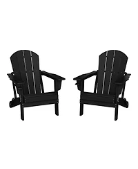 Outdoor Patio Hdpe Resin Folding Adirondack Chairs With Cup Holder and Phone (Set of Two)