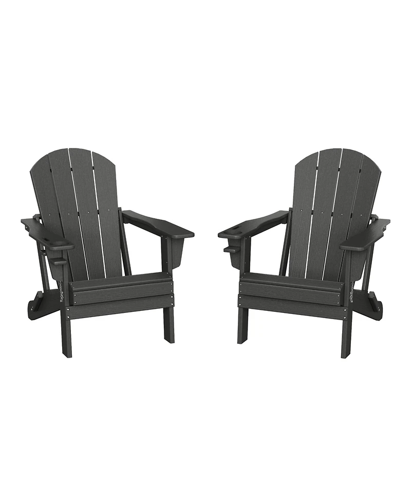 Outdoor Patio Hdpe Resin Folding Adirondack Chairs With Cup Holder and Phone (Set of Two)