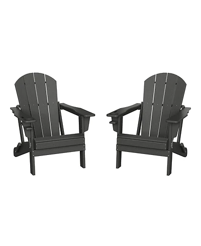 Outdoor Patio Hdpe Resin Folding Adirondack Chairs With Cup Holder and Phone (Set of Two)