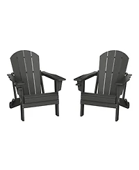 Outdoor Patio Hdpe Resin Folding Adirondack Chairs With Cup Holder and Phone (Set of Two)