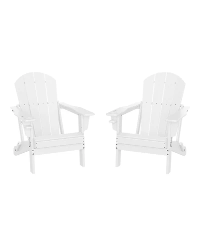 Outdoor Patio Hdpe Resin Folding Adirondack Chairs With Cup Holder and Phone (Set of Two)