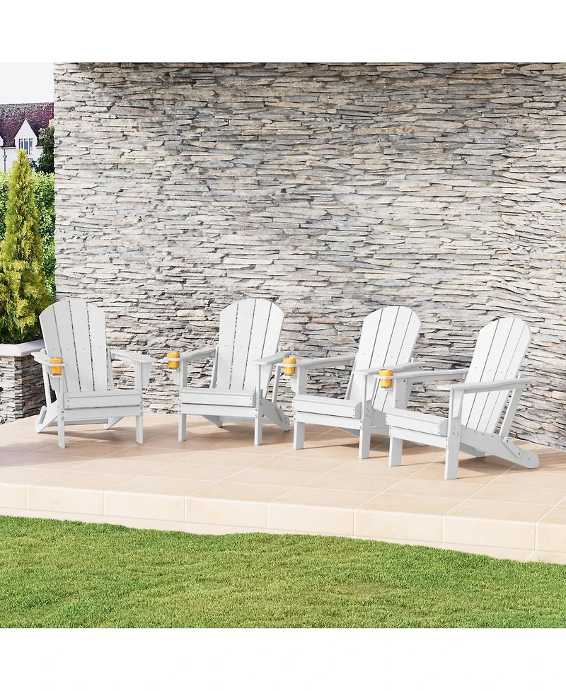 Outdoor Patio Hdpe Resin Folding Adirondack Chairs With Cup Holder and Phone Holder (Set of Four