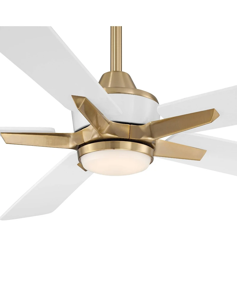 Casa Vieja 52" Vegas Nights Modern Indoor Ceiling Fan 5 Blade Led Light Remote Control Soft Brass Finish White Wood Blades Bedroom