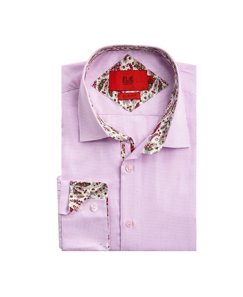 Elie Balleh Big Boys Pink Slim Fit Houndstooth Dress Button-Down Shirt