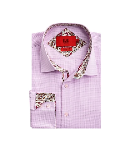 Elie Balleh Big Boys Pink Slim Fit Houndstooth Dress Button-Down Shirt