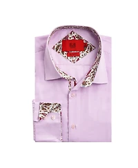 Elie Balleh Big Boys Pink Slim Fit Houndstooth Dress Button-Down Shirt