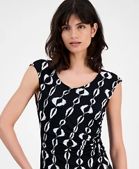 Connected Women's Printed Faux-Wrap Sheath Dress