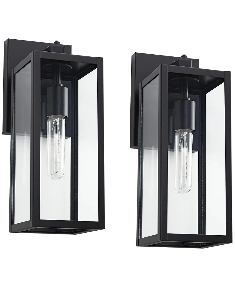 John Timberland Titan Modern Outdoor Wall Light Fixtures Set of 2 Mystic Black Dusk to Dawn 14" Clear Glass for Post Exterior Barn Deck
