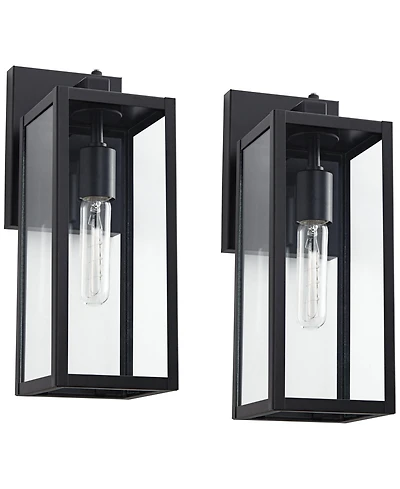 John Timberland Titan Modern Outdoor Wall Light Fixtures Set of 2 Mystic Black Dusk to Dawn 14" Clear Glass for Post Exterior Barn Deck