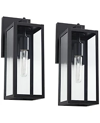 John Timberland Titan Modern Outdoor Wall Light Fixtures Set of 2 Mystic Black Dusk to Dawn 14" Clear Glass for Post Exterior Barn Deck