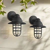 John Timberland Marlowe Rustic Industrial Outdoor Wall Light Fixtures Set of 2 Black Hooded Cage 13" Clear Glass for Post Exterior Barn