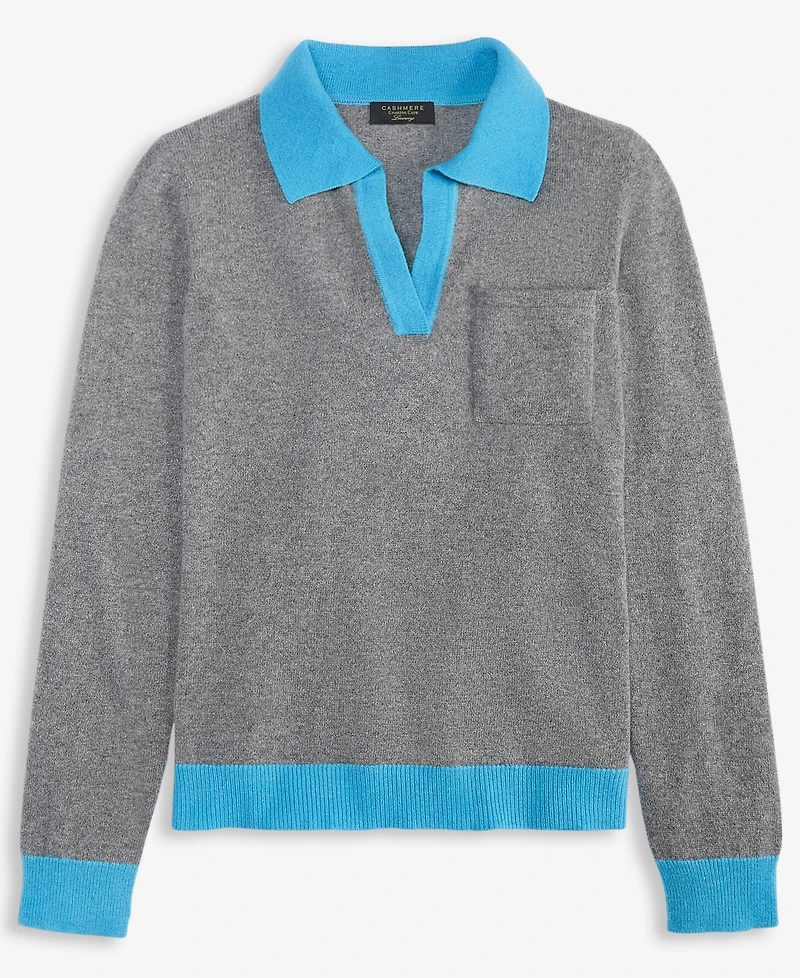 Charter Club Women's 100% Cashmere Colorblocked Collared Sweater, Macy's Exclusive