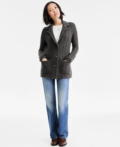 Charter Club Petite Herringbone-Stitch Button-Front Cashmere Jacket, Exclusively at Macy's