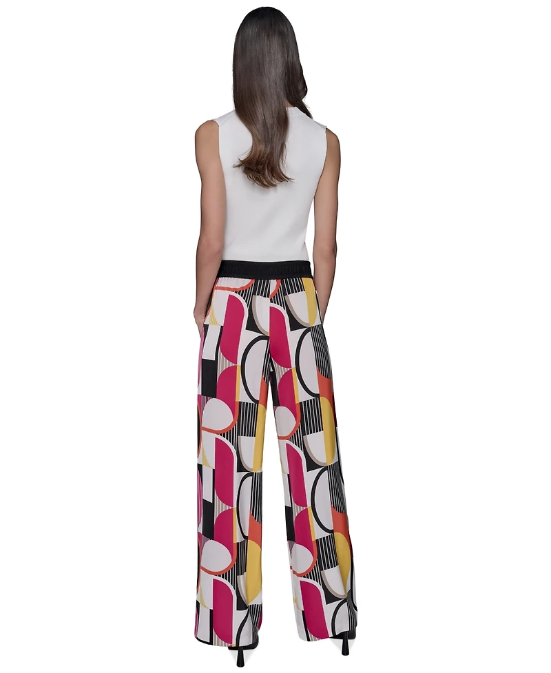 Karl Lagerfeld Paris Women's Geo-Print Pull-On Pants