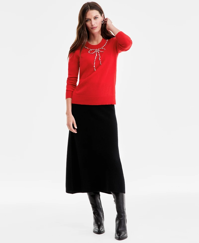 Charter Club Women's 100% Cashmere Embellished Bow Sweater, Macy's Exclusive