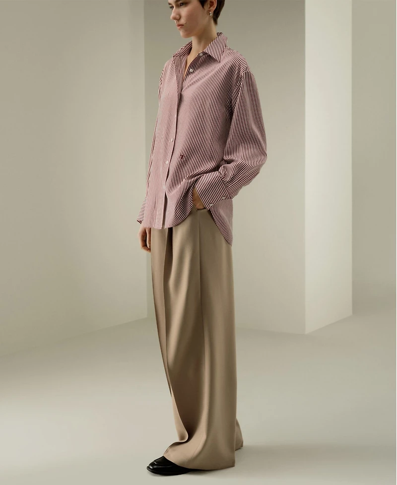 Lilysilk Women's Ancora Red Oversized Striped Shirt