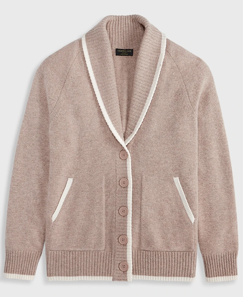Charter Club Women's 100% Cashmere Tipped Shawl-Collar Boyfriend Cardigan, Macy's Exclusive