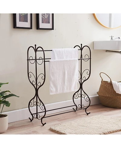 Kings Brand Furniture Freestanding Pewter Metal Towel Rack Stand with 3 Bars for Bathroom, Laundry Room, Blanket Rack