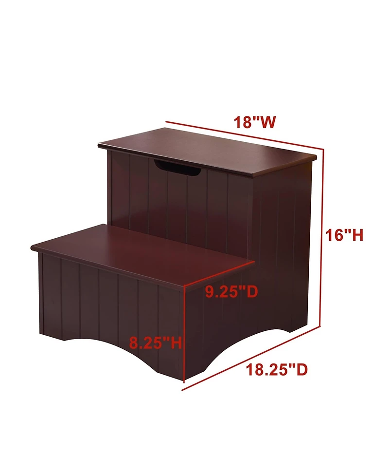 Kings Brand Furniture 2 Step Wooden Step Stool with Hidden Storage for Adults or Kids, Dog Stairs
