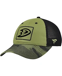 Fanatics Men's Olive Anaheim Ducks Military Appreciation Trucker Adjustable Hat