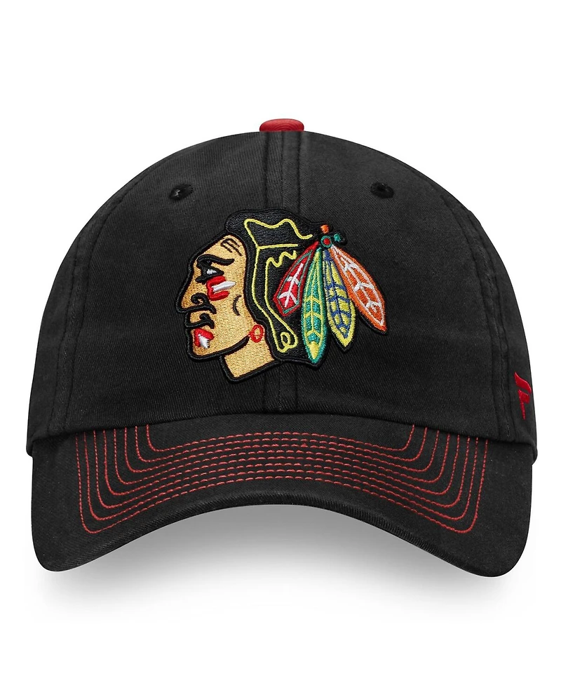 Fanatics Men's Black Chicago Blackhawks Iconic Ii Fundamental Adjustable Hat