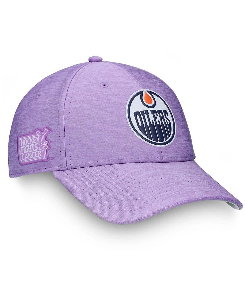 Fanatics Men's Heather Purple Edmonton Oilers 2020 Hockey Fights Cancer Adjustable Hat