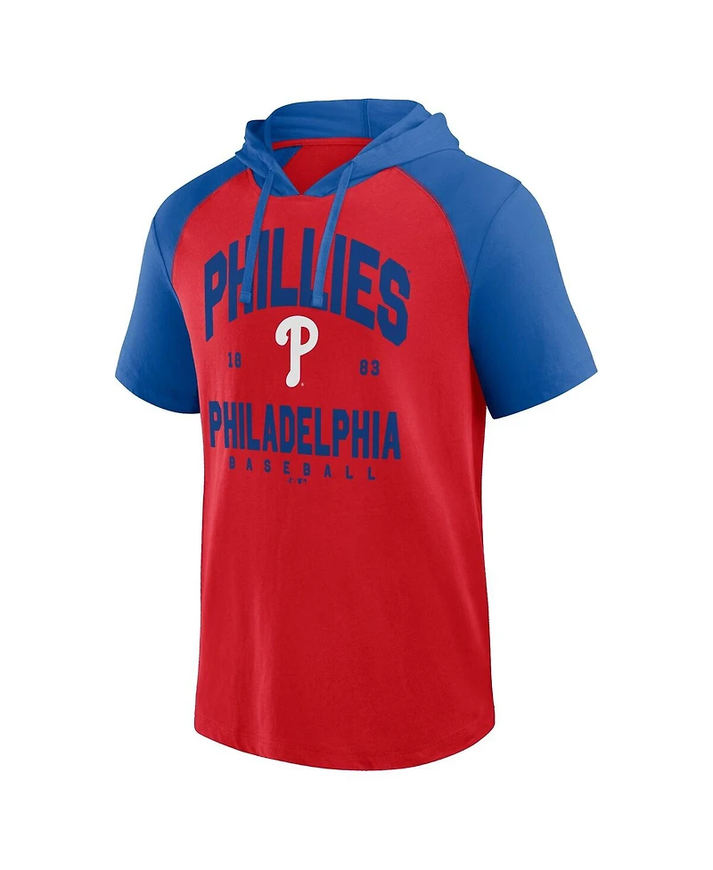 Fanatics Men's Red Philadelphia Phillies Prime Raglan Short Sleeve Hoodie T-Shirt