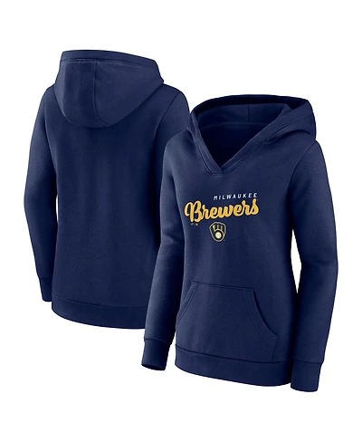 Logo Athletic Women's Navy Milwaukee Brewers Triumphant V-Neck Pullover Hoodie