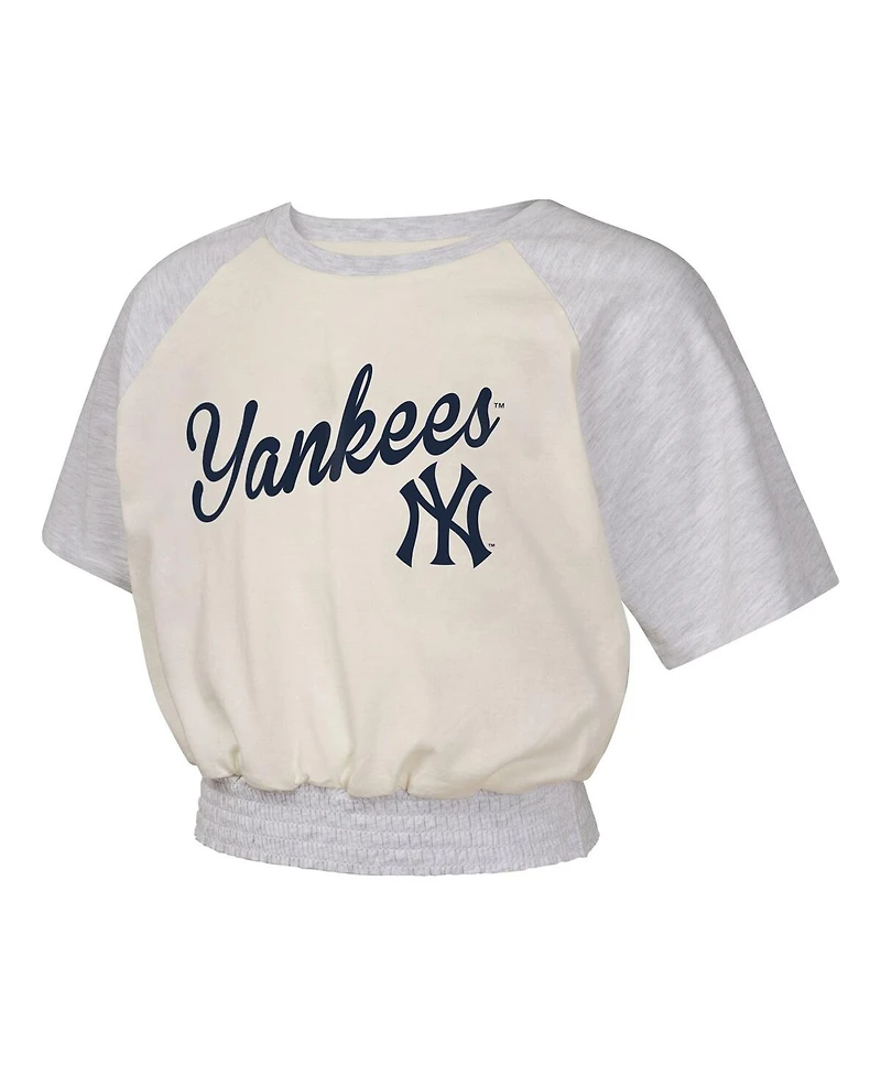Outerstuff Girls Cream New York Yankees Curve Ball Fashion Raglan T-Shirt