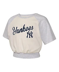 Outerstuff Girls Cream New York Yankees Curve Ball Fashion Raglan T-Shirt