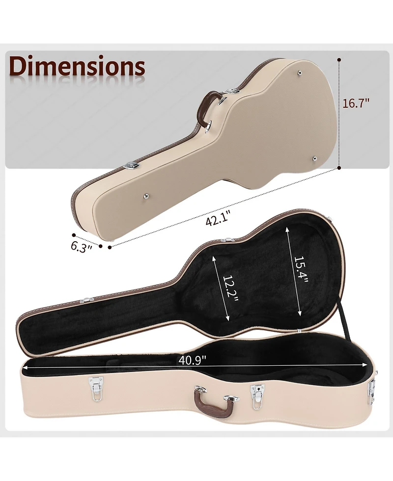 Acoustic Guitar Case Hard Dreadnought 41 Inch Carrying Wooden Hardshell with Lock for Airline Travel